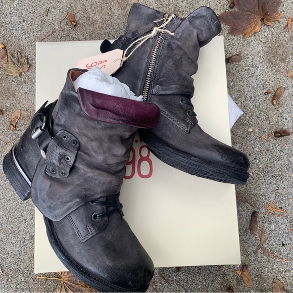 A.S.98 size 37, 6.5-7, LEATHER ANKLE BOOTS dark gray smoke color, airstep Simon - Picture 4 of 9